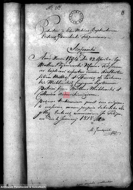 image.from.unit.number "Annexa do Akt Małżeństwa z Gminy Filipowskiey w Roku 1818"