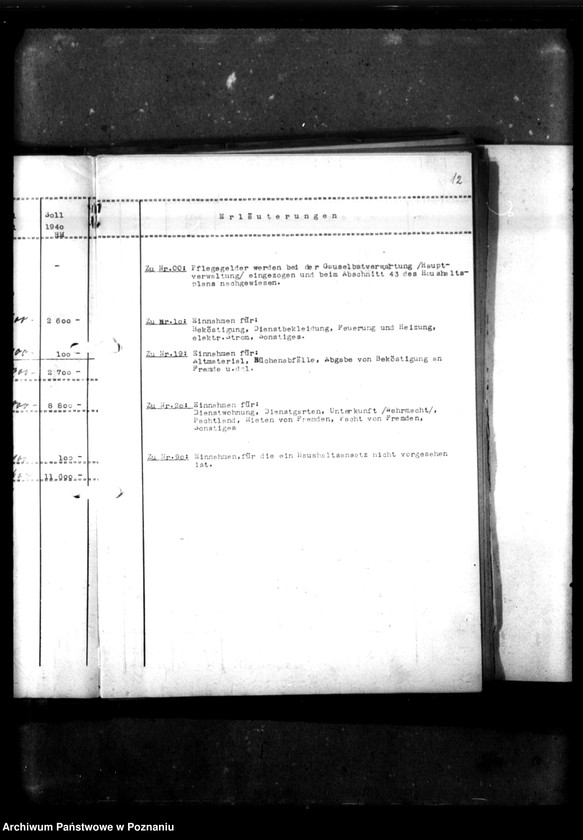 Obraz 17 z jednostki "Unterhaushaltplan - 4301. Gaugehörlosenschule, Posen. [Plany finasowe, budżety, sprawy finansowo-gospodarcze Szkoły]."