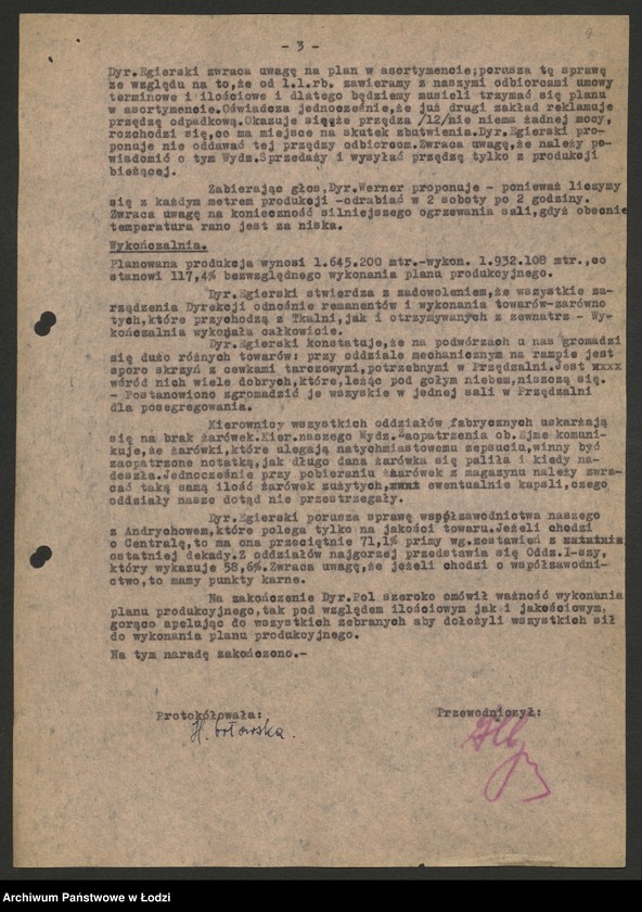 Obraz 10 z jednostki "Państwowe Zakłady Przemysłu Bawełnianego nr 2; protokoły z narad technicznych, raporty dzienne z wykonania produkcji, [meldunki o zarobkach]"