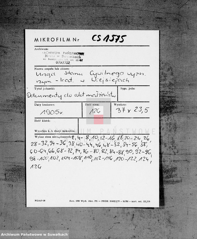 image.from.unit.number "Prilaženie k Duplikatu dokumentov Činovnika Graždanskago sostojanija Vejsejskogo R. K. Prichoda za 1905 g."