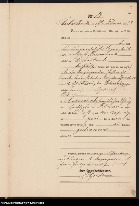 Obraz 16 z jednostki "[Księga urodzeń za rok 1883, nr 1-96]"