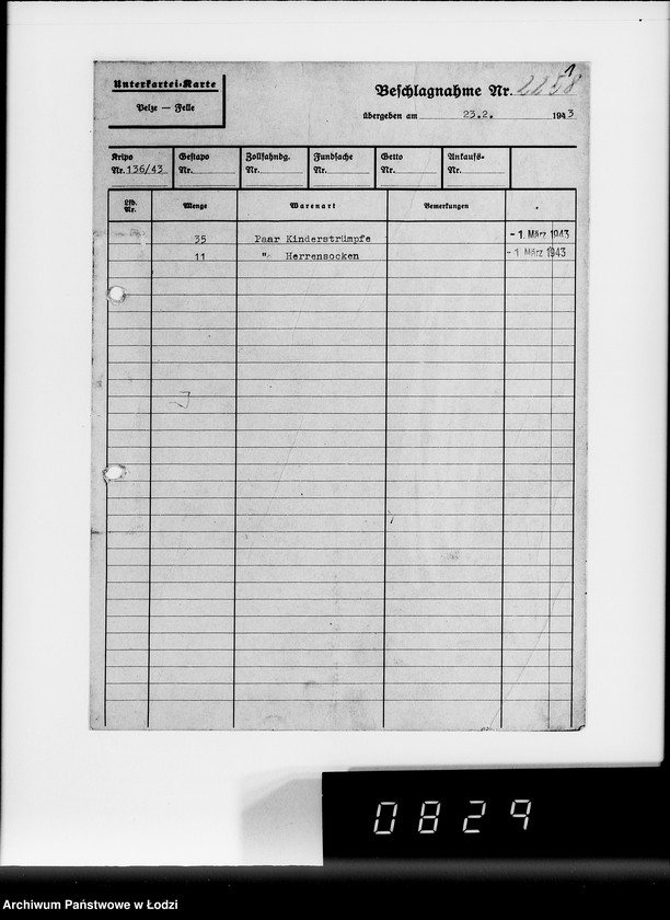 image.from.unit.number "Allgemeine Rechnungen. Durchschläge nr 5. [Kartoteka i zestawienia skonfiskowanych przedmiotów]"