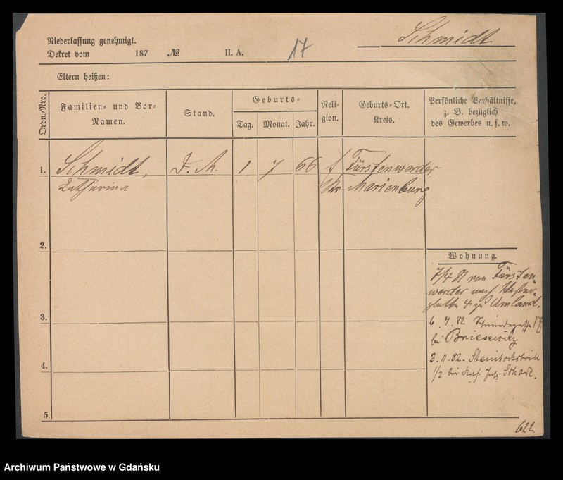 image.from.unit.number "Karty meldunkowe: Schmidt Karoline - Schmidt Nicolaus"