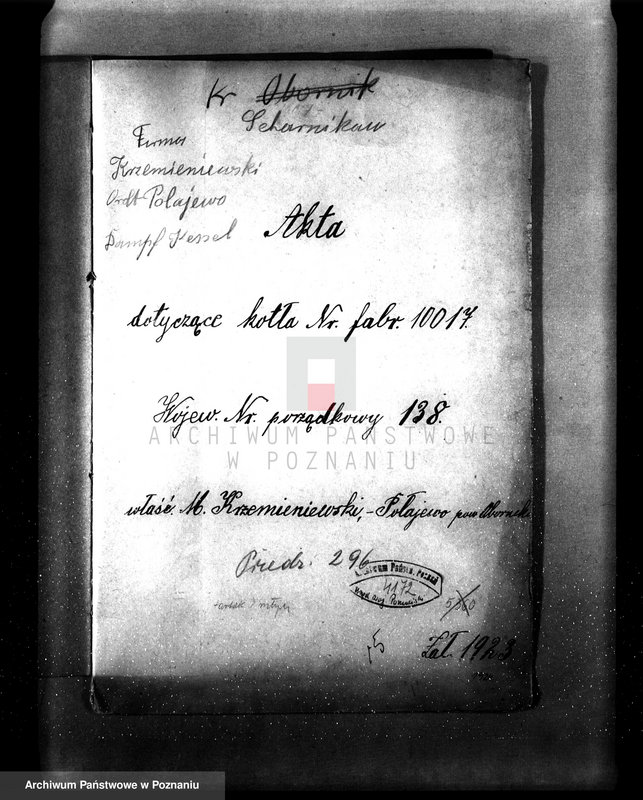 Obraz 4 z jednostki "M. Krzemieniewski w Połajewie pow. czarnkowski Młyn i piła - kocioł nr 10017 fabryczny kocioł nr 138 woj."