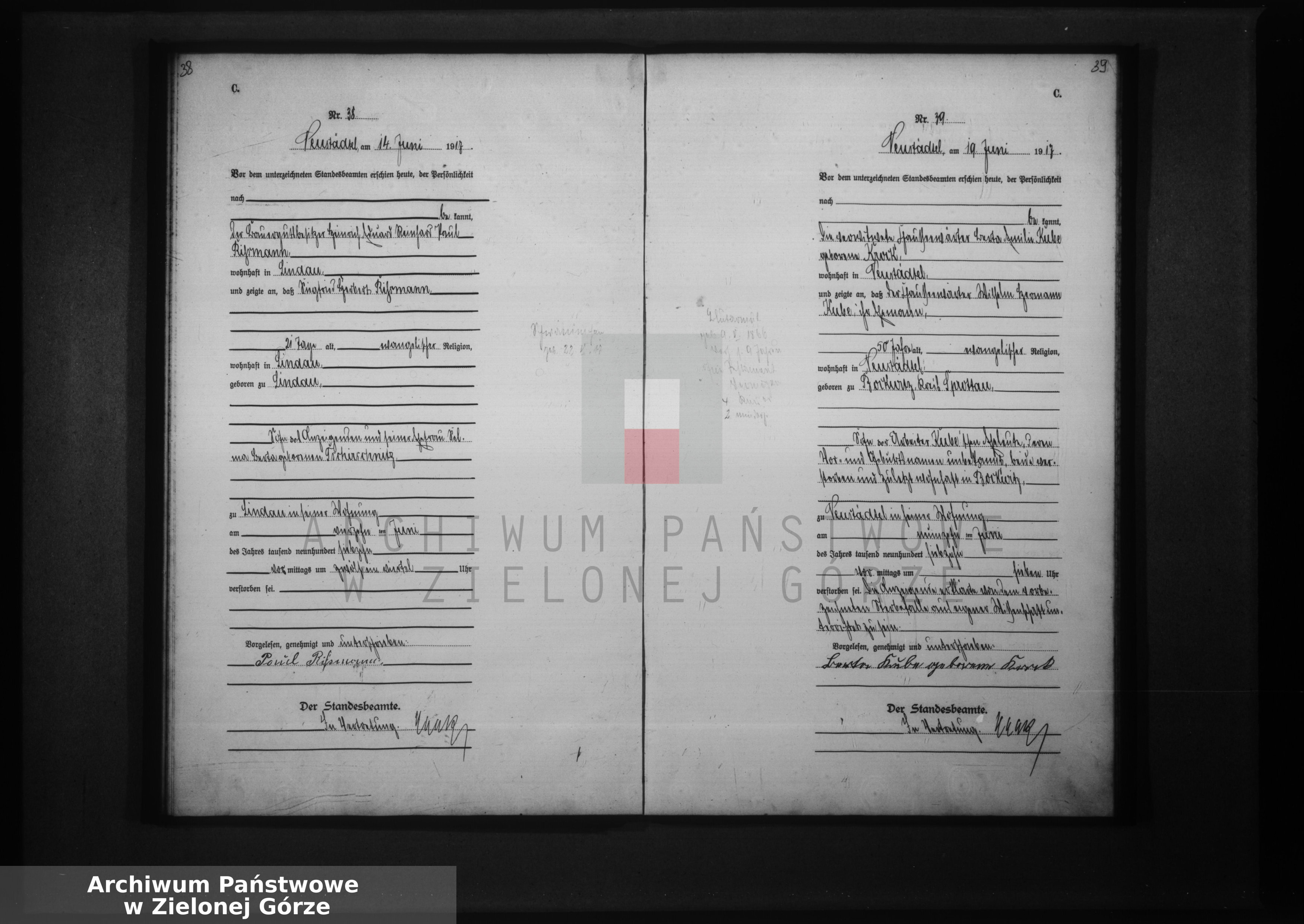 Skan z jednostki: Sterbe-Haupt-Register 1917