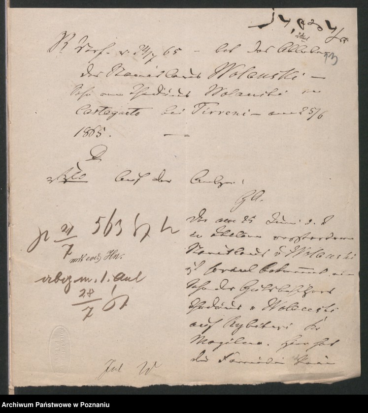 Obraz 20 z jednostki "A. betr. die Feststellung der Untertanen Verhältnisse des hier wegen Verdacht politischer Umtriebe verhaftet gewesen Robert von Wolski; Boleslaus von Wolski und den Thadeus von Wolanowski"