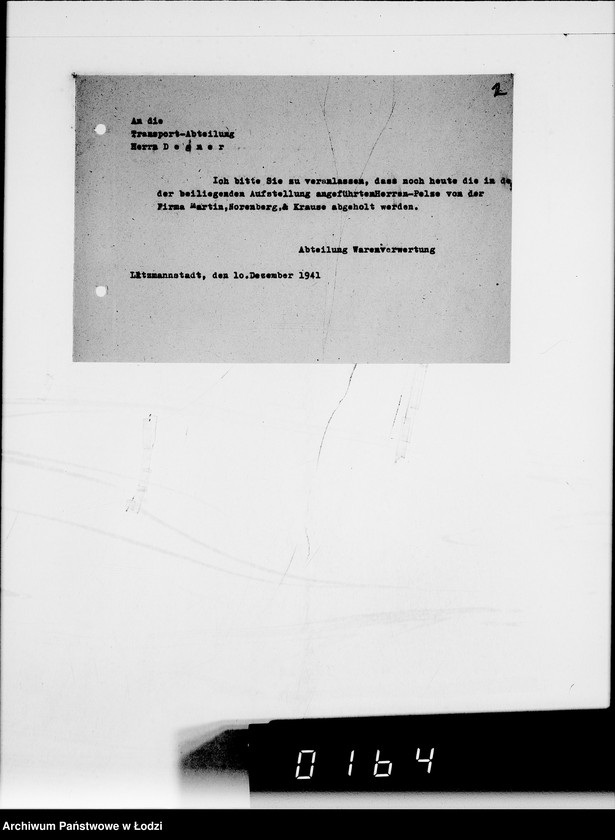 Obraz 6 z jednostki "Pelzabteilung. Warenverwertung an firma Martin Norenberg u.Krause Litzmannstadt"