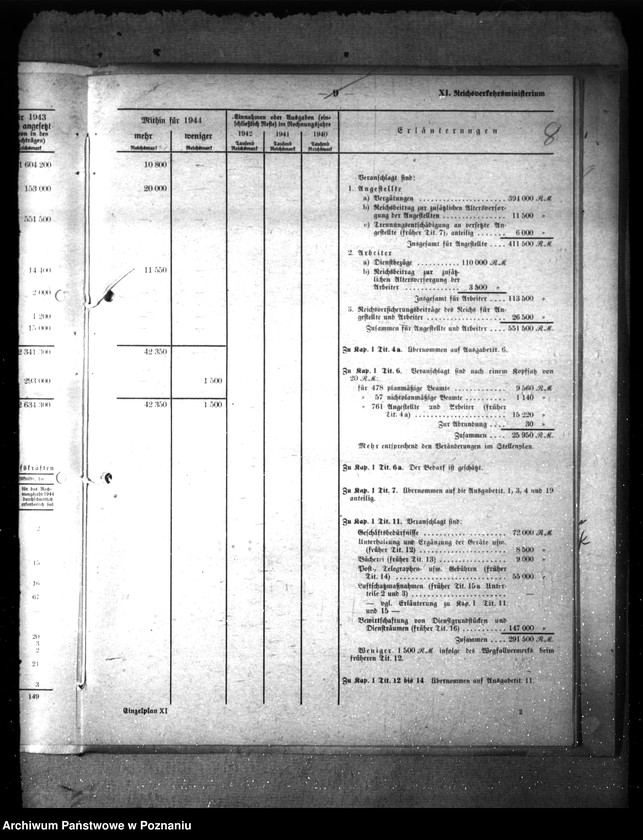 Obraz 12 z jednostki "Haushalt des Reichsverkehrsministeriums für des Rechnungsjahr 1944"