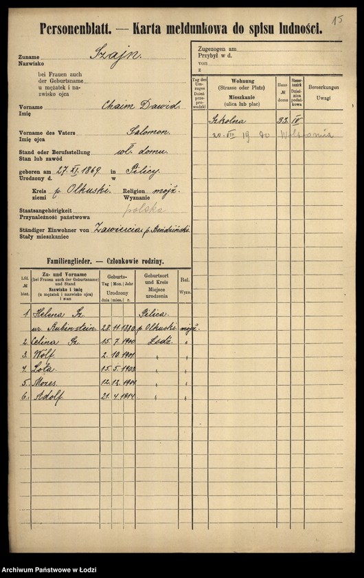 Obraz 17 z jednostki "[Spis ludności Łodzi] Szen-Szenfeld"