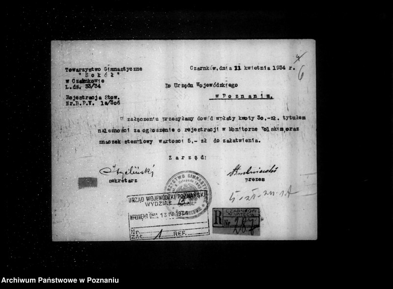 Obraz 10 z jednostki "/Towarzystwo Gimnastyczne Sokół w Czarnkowie - rejestracja/"