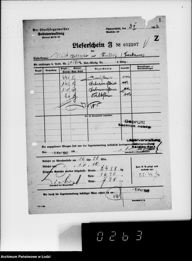 Obraz 13 z jednostki "Lebensmitteleinkauf. Aufträge, [Lieferscheinen und Rechnungen] 19781-19830 [Dostawa artykułów pierwszej potrzeby do Getta]"