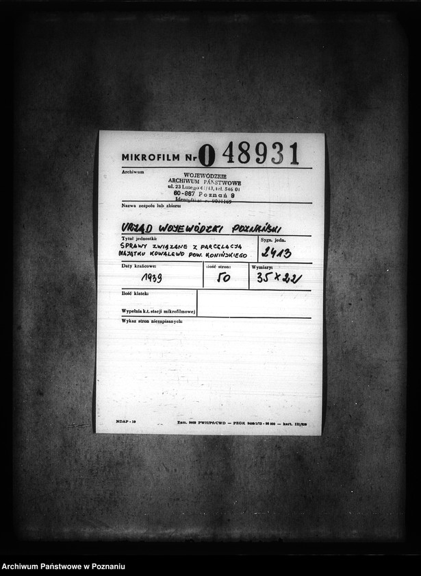 Obraz 2 z jednostki "/Sprawy związane z parcelacją majątku Kowalewo powiatu konińskiego"