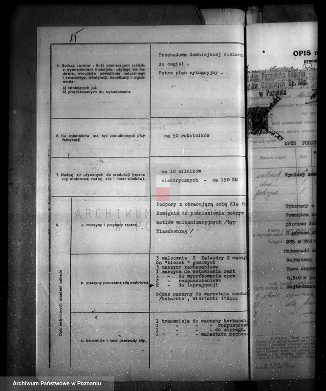 Obraz 19 z jednostki "Zatwierdzenie projektu zakładu przemysłowego /urządzenie fabryki opon/ nr 389 własność Centralnej Fabryki opon i gum Poznań ul. Starołęka"