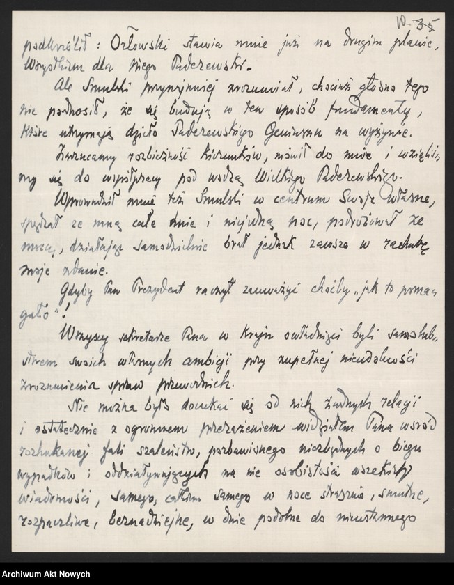 image.from.unit.number "Orłowski Józef; Załączniki: 1) wycinki prasowe; 2) list I. Paderewskiego do J. Orłowskiego (rękopis J. Orłowskiego); 3) list ks. F. Feldheima (do I. Paderewskiego?) z 21 III 1936 r. (fotokopia); 4) "Affidarit"; 5) telegram Grupy R. Chase
