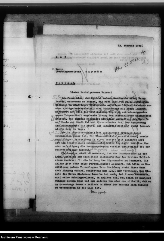 Obraz 18 z jednostki "[Korespondencja w sprawach organizacyjnych, sprawozdanie z działalności], Sippenamt für die Stadt und den Landkreis Kalisch [Kalisz]"