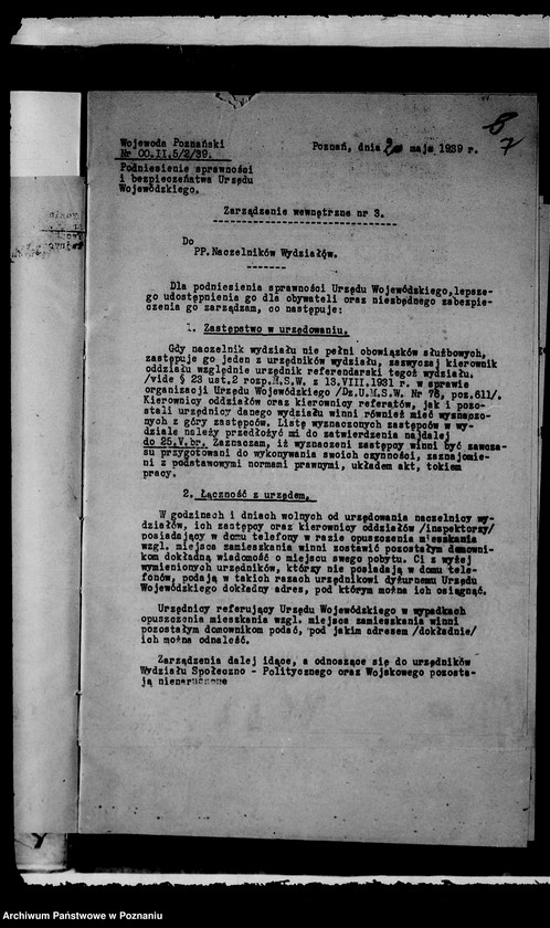 Obraz 10 z jednostki "Zbiór zarządzeń wewnętrznych i pism okólnych Urzędu Wojewódzkiego za rok 1939"