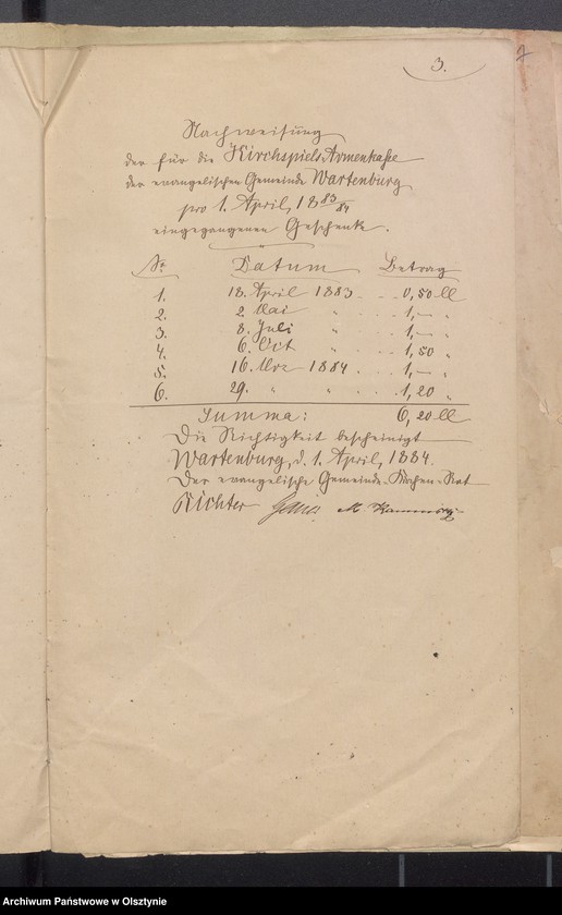image.from.unit.number "Beläge zur Kirchspiels Armenkasse der evangelischen Gemeinde Wartenburg"