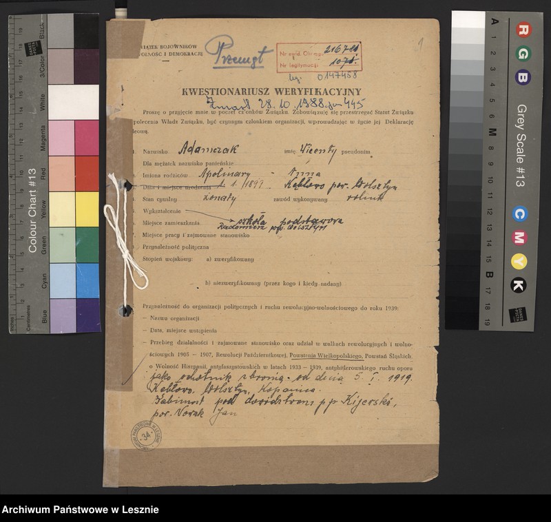 image.from.unit.number "Adamczak Wincenty, Adamczak Pelagia - Powstanie Wielkopolskie 1919 "