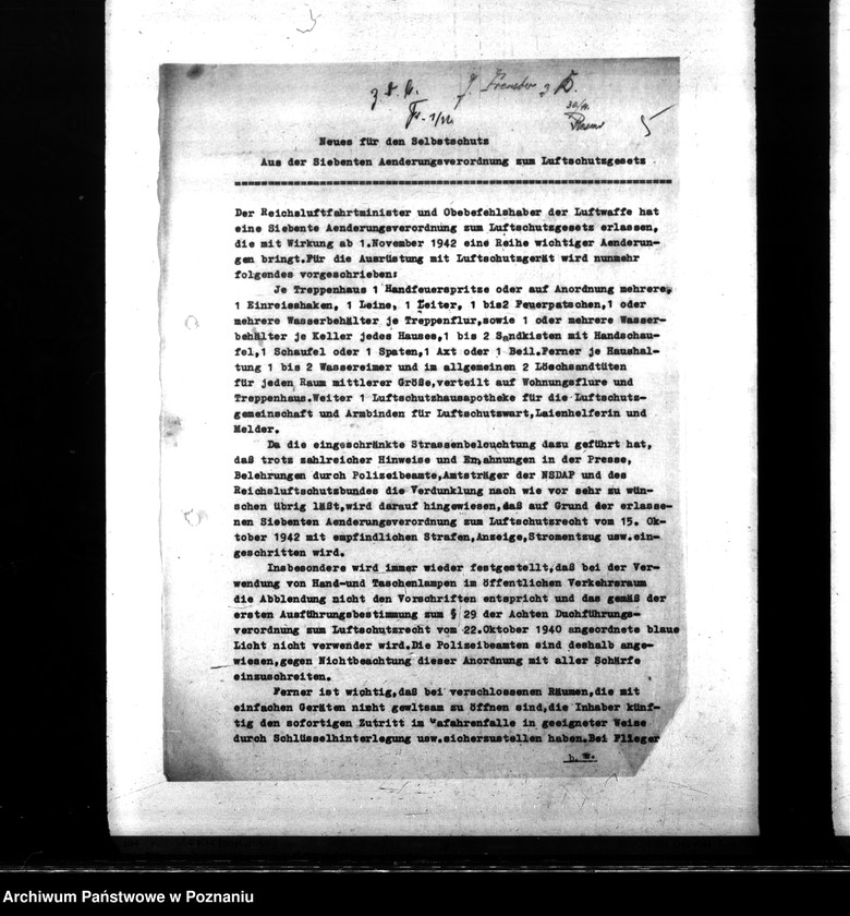 Obraz 9 z jednostki "Baupläne der Luftschutz und Brandwache für Dienstgebäude Posen, Felix- Dahn- Platz 17."