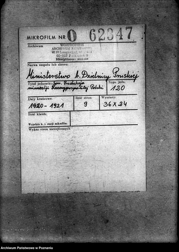 Obraz 2 z jednostki "Sprawy Produkcja mineralji Rzeczpospolitej Polski"