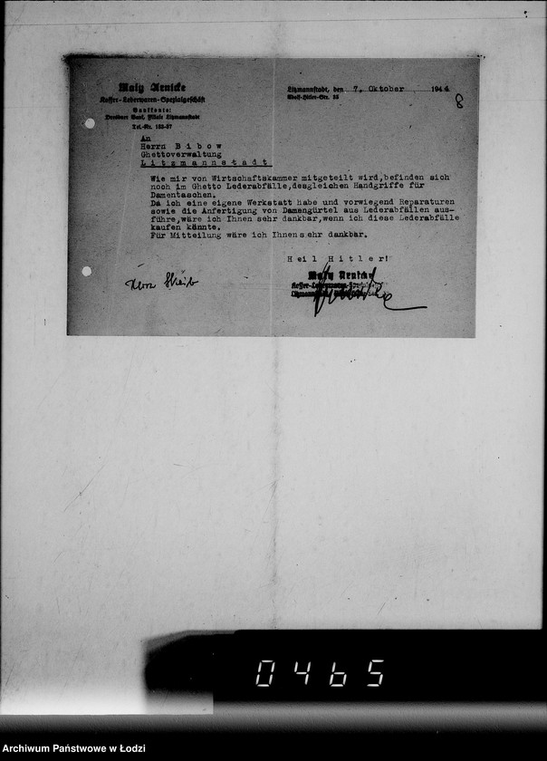 Obraz 11 z jednostki "Sammelschriftwechsel der Firmen A-G [Korespondencja z firmami w sprawach ofert i dostarczenia różnych towarów do Getta]"