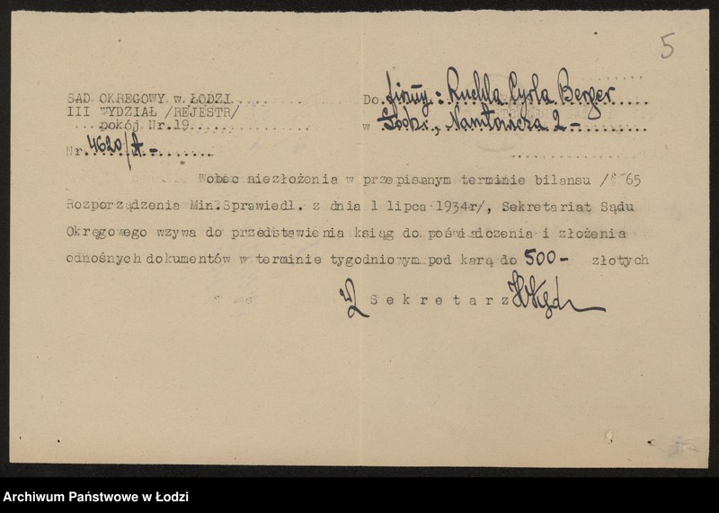 Obraz 7 z jednostki "Ruchla Cyrla Berger- wyrób konfekcji damskiej"