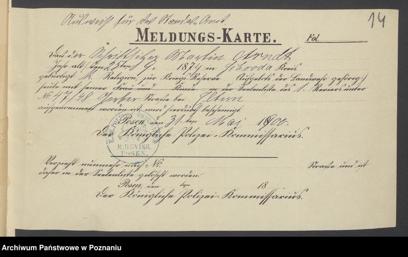 Obraz 16 z jednostki "Die von den Verlobten beigebrachten Urkunden zur Eheschliessung pro 1900"