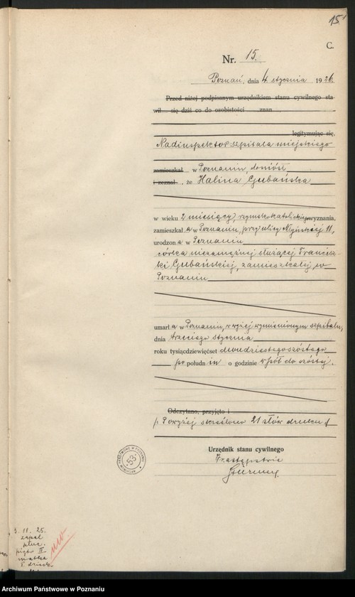 Obraz 17 z jednostki "Księga miejscowa zgonów tom I [Rejestr główny zgonów]"