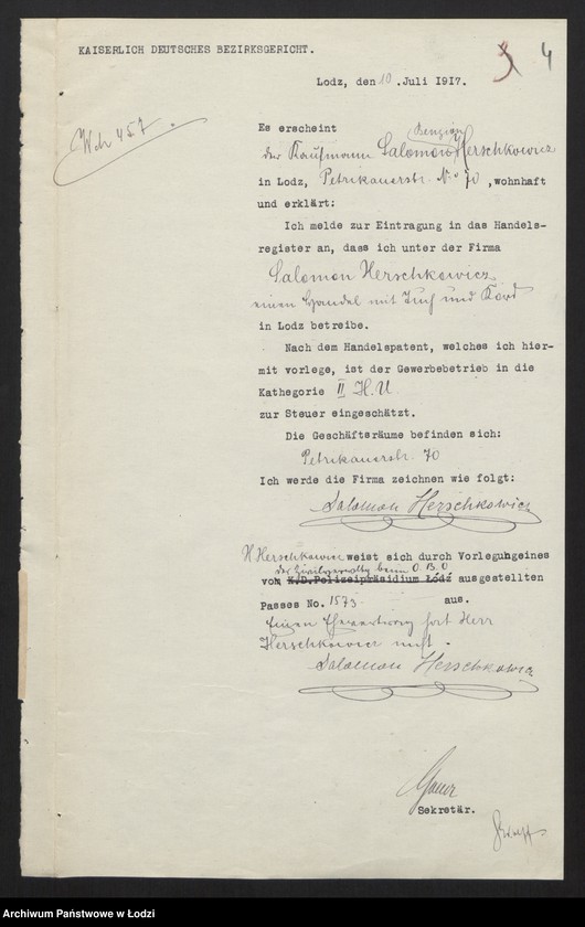 Obraz 6 z jednostki "Salomon Herschkowicz- skład sukna i kortów"