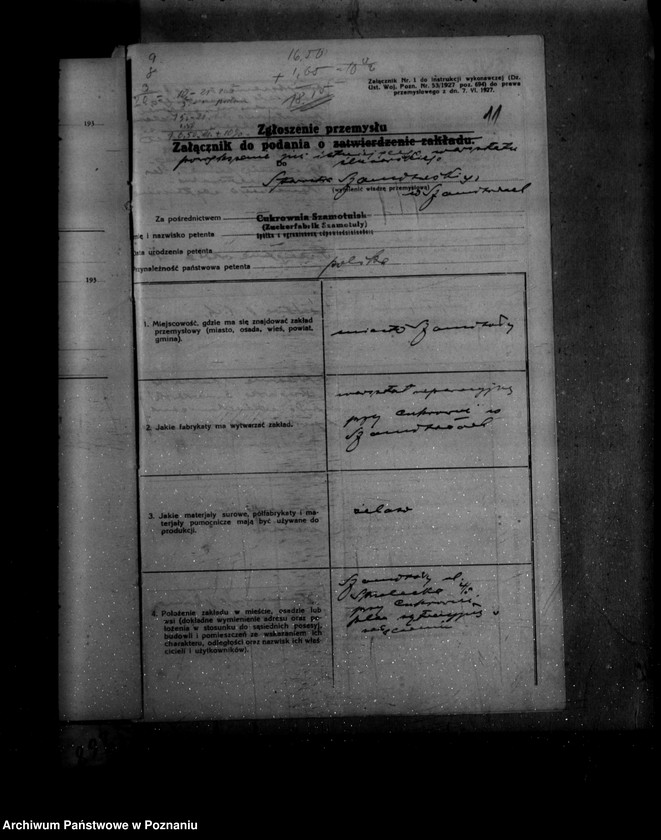 Obraz 15 z jednostki "Zatwierdzenie zakładu przemysłowego /warsztatu ślusarskiego/ firmy cukrownia szamotulska Spółka z o. o. Szamotuły"