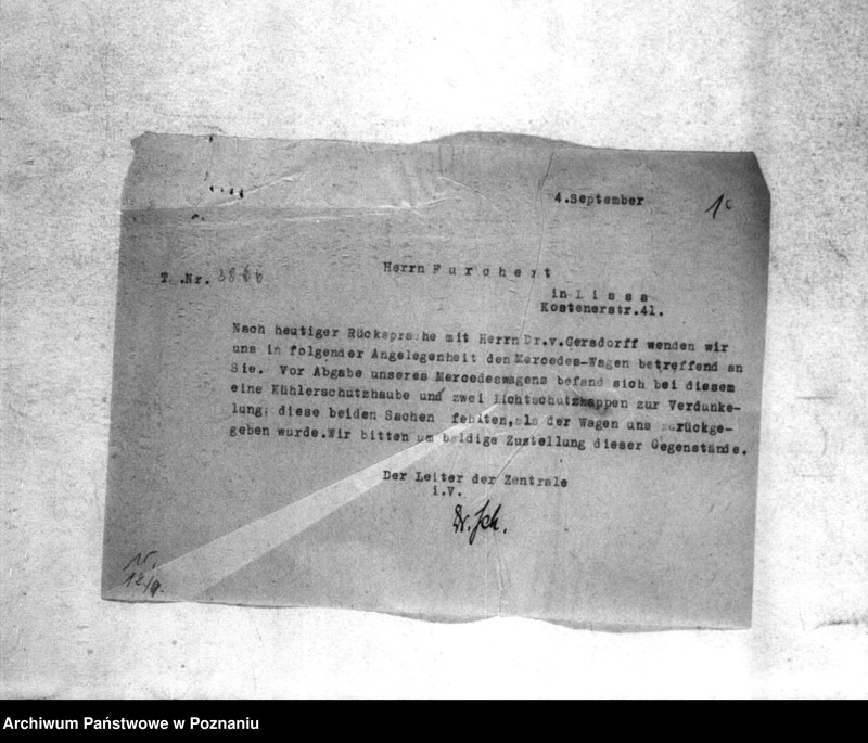 Obraz 5 z jednostki "Korespondencja w sprawie przewożenia zwłok Niemców, którzy zginęli w 1939 roku oraz w sprawie samochodu i w sprawie wynagrodzenia szoferów za pracę"