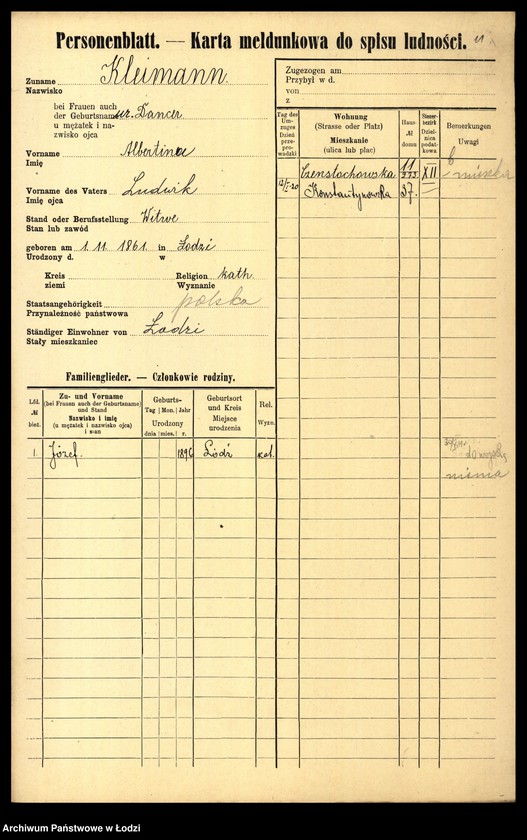 Obraz 13 z jednostki "[Spis ludności Łodzi] Klajnman - Klarman"
