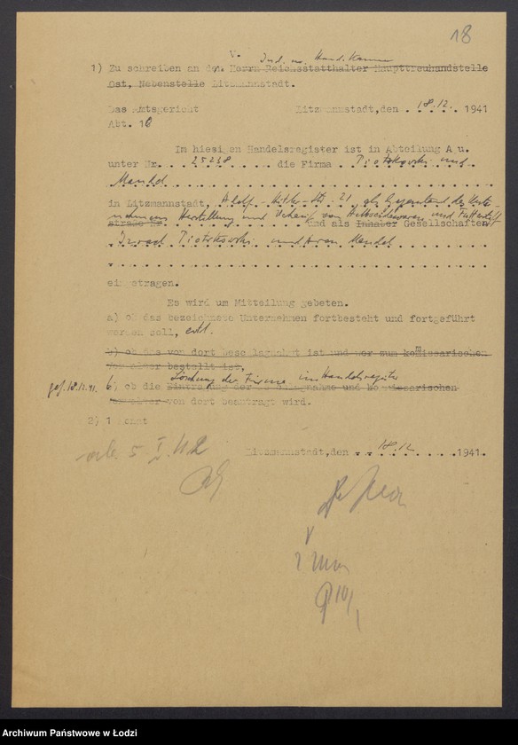 Obraz 20 z jednostki "Izrael Piotrkowski, Aron Mandel- wyrób i sprzedaż towarów półjedwabnych i podszewek"