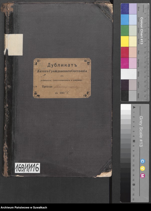 image.from.unit.number "Dublikat aktov graždanskago sostojanija o rodivšichsja, brakosočetavšichsja i umieršich Prichoda Vižajnskago v 1905 g."
