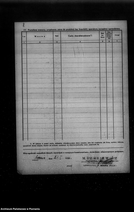 Obraz 12 z jednostki "Kwestionariusz Fabryki ceramicznej , cegielni i tartaku M. Perkiewicza w Ludwikowie powiat śremski"