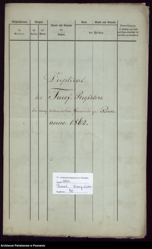 Obraz 1 z jednostki "Duplikat des Taufregisters"