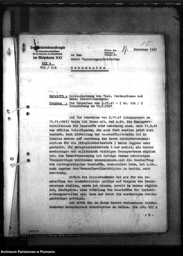 Obraz 20 z jednostki "Erstmalige Herrichtung (Instandsetzung) von Dienstgebäuden, Diensträumen, Reichsmiet- und Reichsdienstwohnungen der Gendarmerie im Einzeldienst a) Erlasse, B) Schriftwechsel"