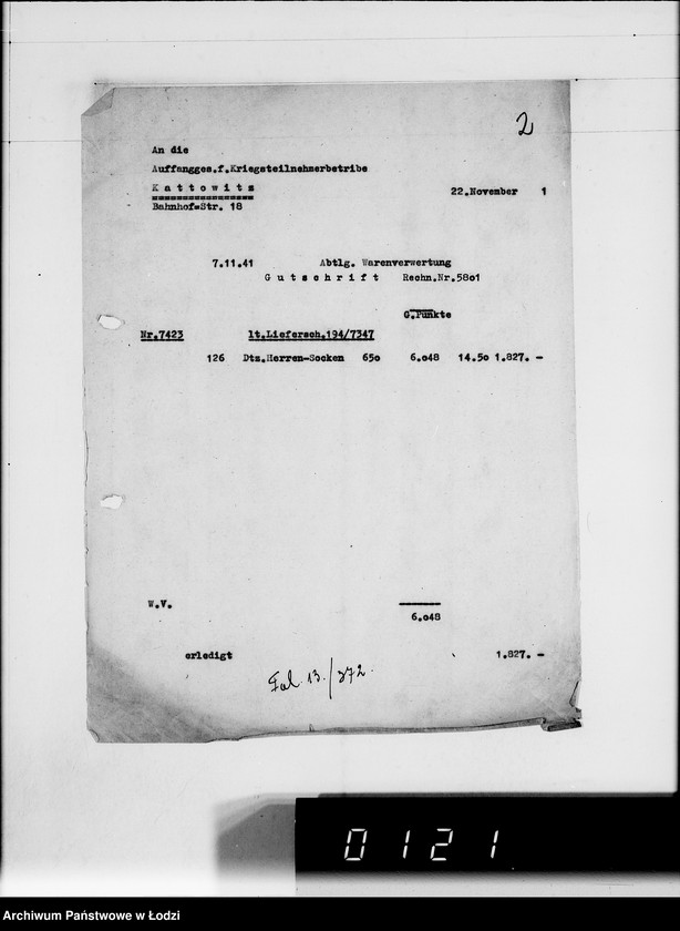 Obraz 6 z jednostki "Ausgehende Rechnungen [za dostawy towarów dla Getta]"