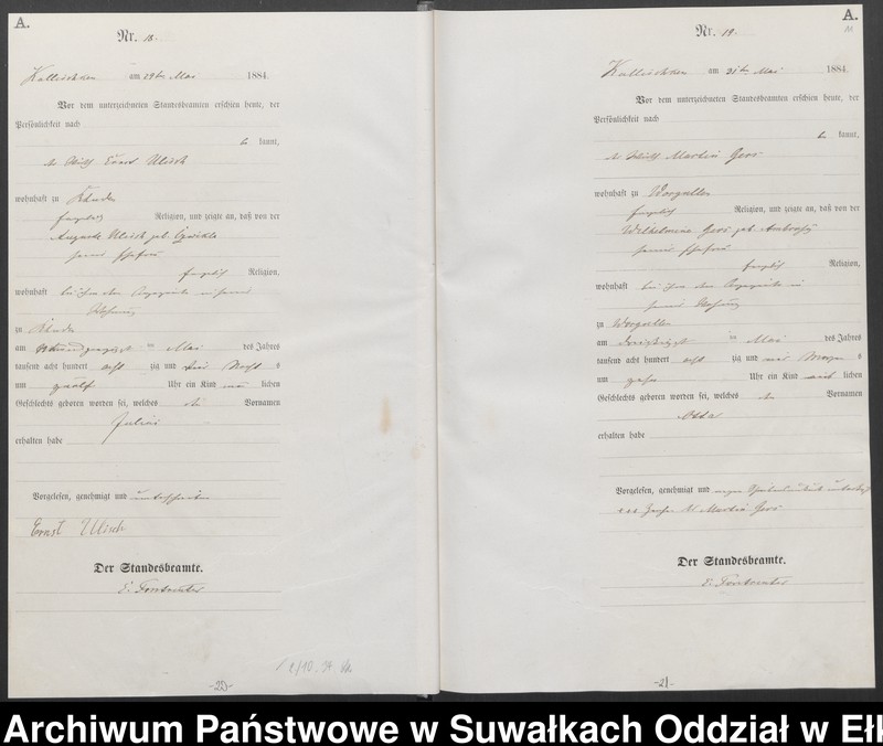 image.from.unit.number "Geburts-Haupt-Register des Königlichen Preussischen Standes-Amtes Kallischken Kreis Johannisburg"