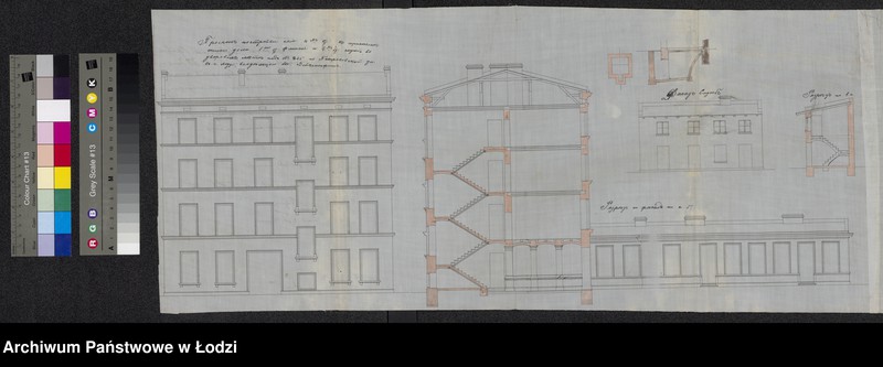 Obraz 12 z jednostki "Ob˝ utverždenìi plana na postrojku Šajdlej Vajkselfiš˝ v˝ g[orode] Lodzi po Petrokovskoj ul[ice] pod˝ N 265, kamennago 4h˝ êtažnago žilago doma, 1-no êtažnago fligelâ i 2h˝ êtažnyh˝ služb˝"