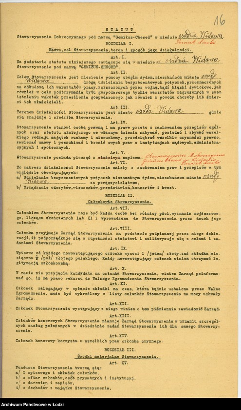 Obraz 19 z jednostki "Stow. Dobroczynne "Gemiłus-Chesed" w Widawie pow. łaski"