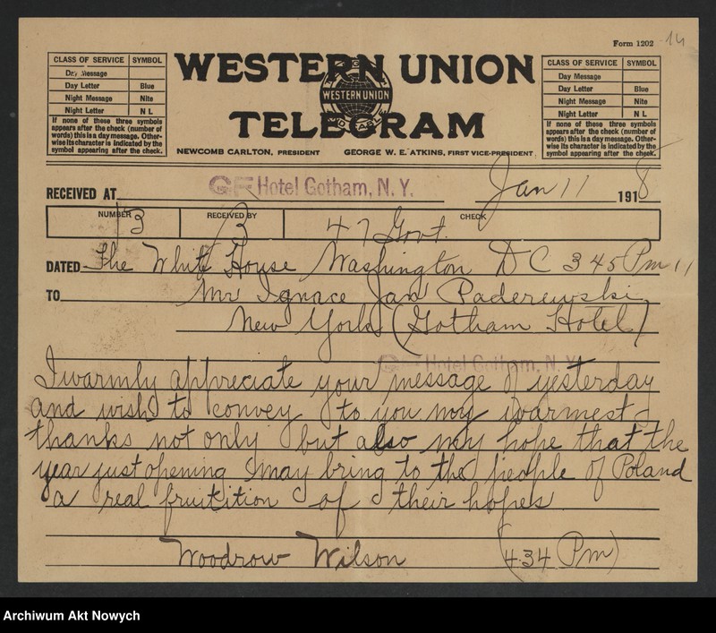image.from.unit.number "Stosunek Stanów Zjednoczonych A.P. do sprawy niepodległości Polski. Memoriały. Korespondencja. Wycinki prasowe"