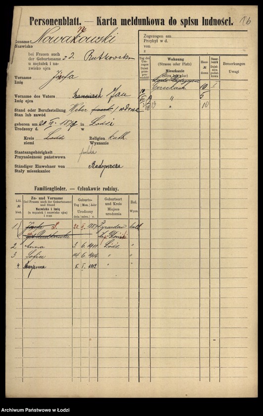 Obraz 18 z jednostki "[Spis ludności Łodzi] Nowaliński-Nowicki"