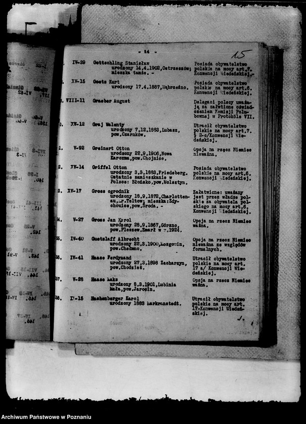 Obraz 19 z jednostki "Spis alfabetyczny spraw spornego obywatelstwa zdecydowanych przez Delegatów technicznych polskich i niemieckich od 9 XII 1929- 1 IV 1930"