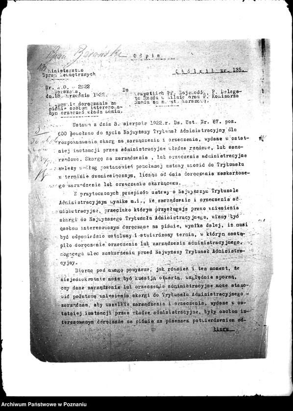 Obraz 17 z jednostki "Okólniki urzędu wojewódzkiego Ministerstwa b. Dzielnicy Pruskiej i innych ministerstw"
