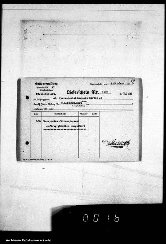 Obraz 14 z jednostki "[Dowody dostawy umundurowania dla] Heeresbekleidungsamt Berlin II"