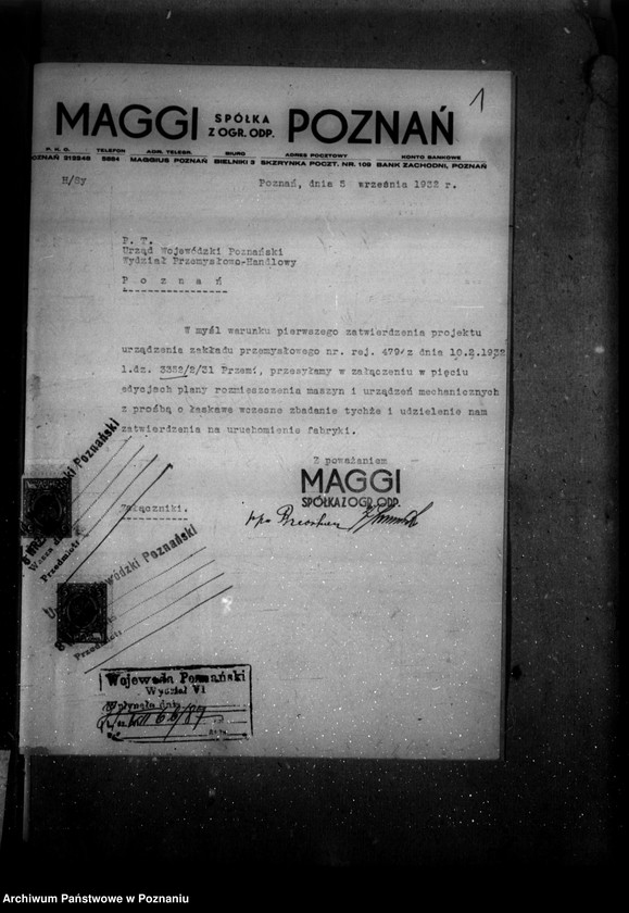 Obraz 5 z jednostki "Zatwierdzenie projektu urządzenia zakładu przemysłowego Firmy "Maggi" Spółka z o.o. w Poznaniu nr 545"