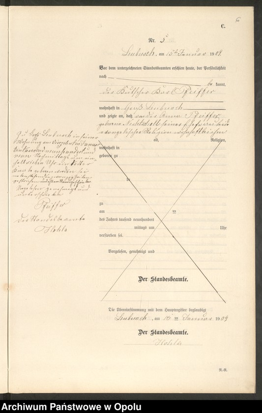 image.from.unit.number "Sterbe-Register (Neben-Register) Standesamt Leubusch 1909"