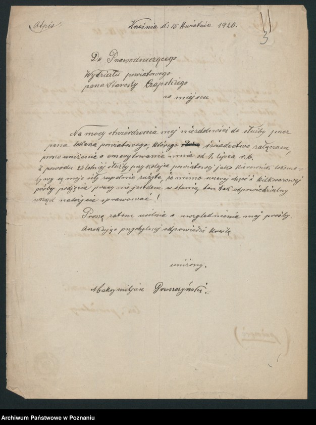 Obraz 5 z jednostki "Pensionskasse fuer Beamte deutscher Privateisenbahnen. Maksymilian Gruszczyński z Wrześni [sprawa emerytury]"