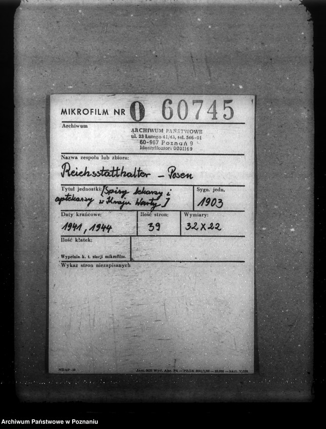 Obraz 2 z jednostki "Spisy lekarzy i aptekarzy w Kraju Warty"